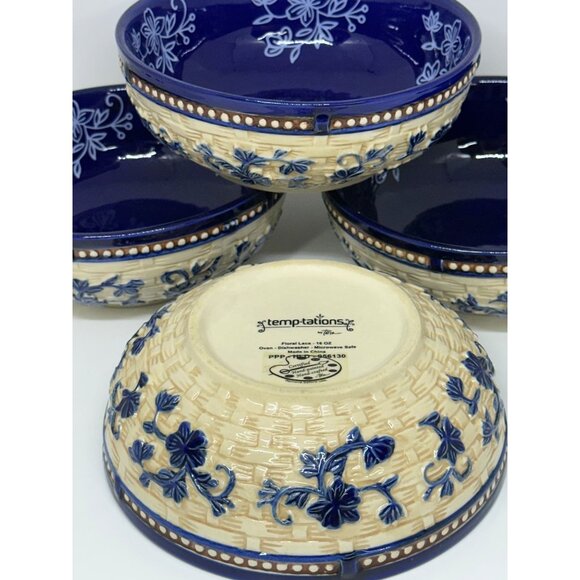 Temp-tations Floral Lace 16 oz Handpainted 6" Bowl Cereal Soup Dessert Set of 4 - Picture 6 of 8